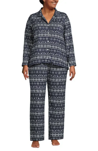Lands' End Plus Size Flannel 2 Piece Pajama Set In Blue