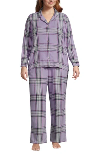 Lands' End Plus Size Flannel 2 Piece Pajama Set In Purple