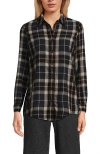 Lands' End Flannel Boyfriend Fit Shirt In Black/pale Aqua Ice Plaid