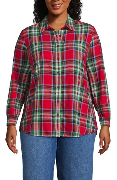 Lands' End Flannel Boyfriend Fit Shirt In Heritage Red Plaid