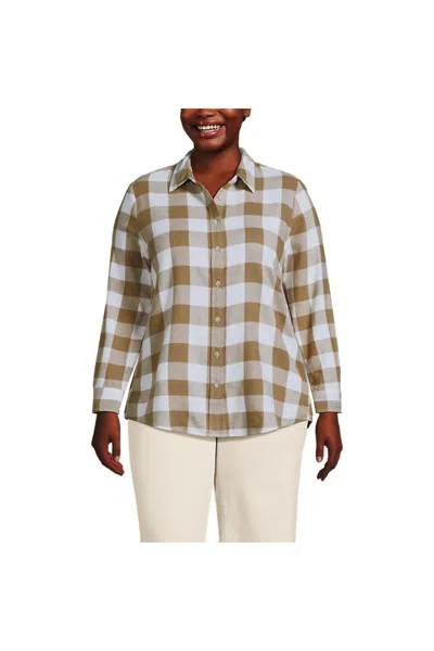 Lands' End Plus Size Flannel Boyfriend Long Sleeve Shirt In Multi