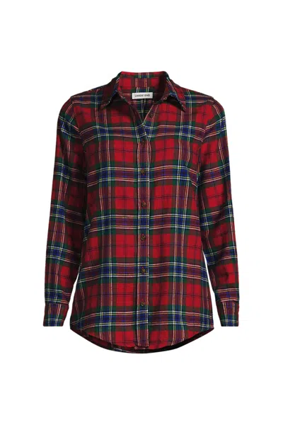 Lands' End Plus Size Flannel Boyfriend Long Sleeve Shirt In Multi