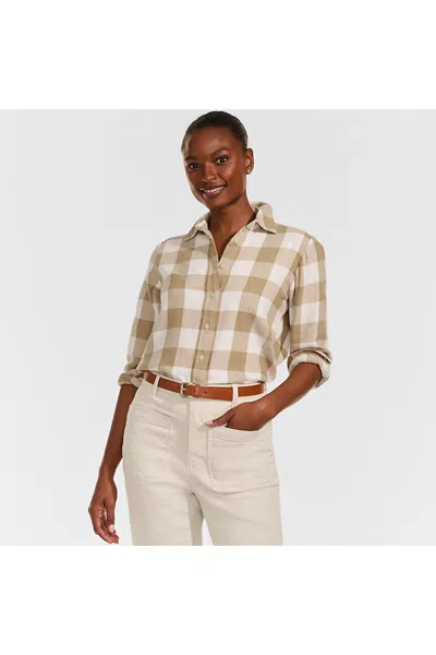 Lands' End Plus Size Flannel Boyfriend Long Sleeve Shirt In Tan