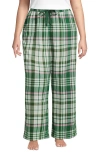 Lands' End Plus Size Flannel Patchwork Wide Leg Sleep Pants In Green