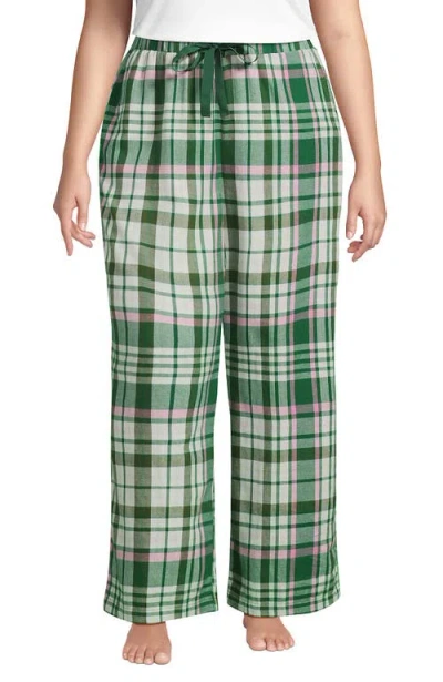 Lands' End Plus Size Flannel Patchwork Wide Leg Sleep Pants In Green