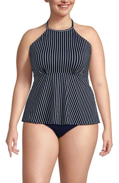 Lands' End Plus Size Flutter High Neck Halter Tankini Top In Blue