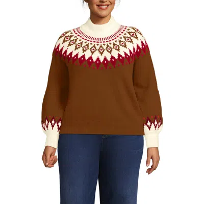 Lands' End Plus Size Fuzzy Turtleneck Lantern Sleeve Sweater In Brown