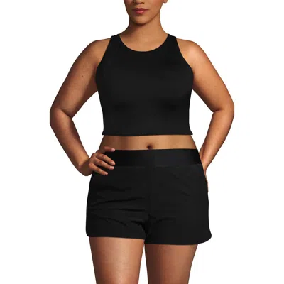 Lands' End Plus Size High Neck Racerback Midkini Top In Black