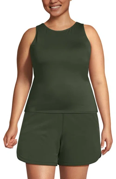 Lands' End Plus Size High Neck Upf 50 Sun Protection Modest Tankini Swimsuit Top In Green