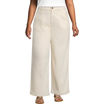 Lands' End High Rise Soft Denim Pleated Wide Leg Trousers