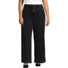 Lands' End High Rise Soft Denim Pleated Wide Leg Trousers In Black
