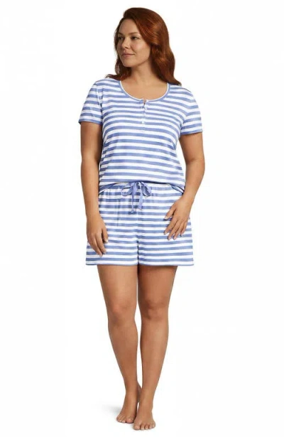Lands' End Plus Size Knit 2 Piece Pajama Set In Clear Blue Sky Even Stripe