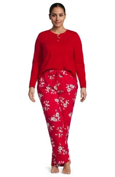 Lands' End Plus Size Knit 2 Piece Pajama Set In Compass Red/ivory Floral