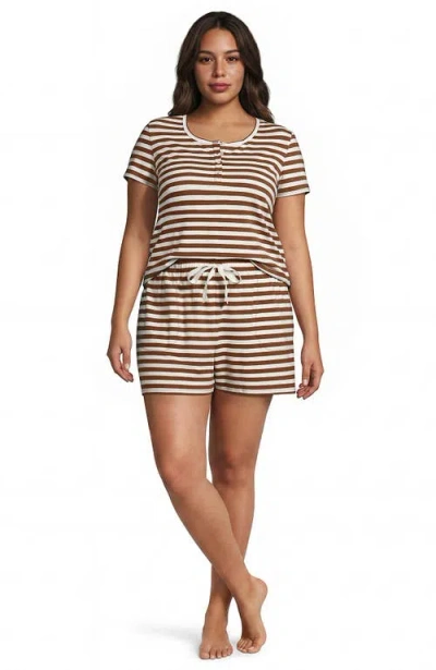 Lands' End Plus Size Knit 2 Piece Pajama Set In Rich Ginger Even Stripe