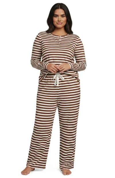 Lands' End Plus Size Knit 2 Piece Pajama Set In Rich Ginger Even Stripe