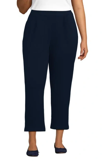 Lands' End Knit High Rise Pleated Straight Leg Crop Pants In Radiant Navy