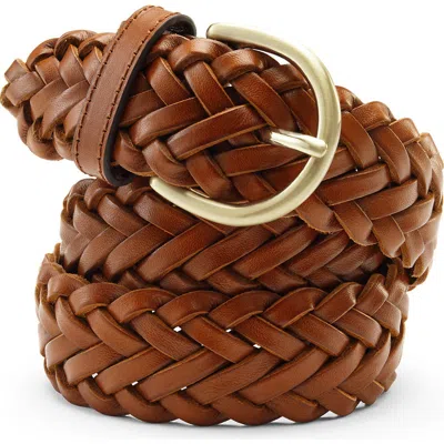 Lands' End Plus Size Leather Braided Belt In Chestnut