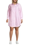 Lands' End Plus Size Light Weight Denim Long Sleeve Button Front Shirt Dress In Animal Print