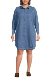 Lands' End Plus Size Light Weight Denim Long Sleeve Button Front Shirt Dress In Multi