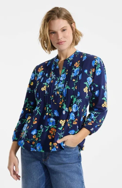 Lands' End Plus Size Lightweight Jersey Button Pintuck Top In Blue