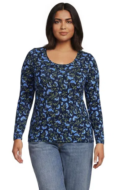 Lands' End Plus Size Lightweight Jersey Skimming Long Sleeve Scoop Neck T-shirt In Multi