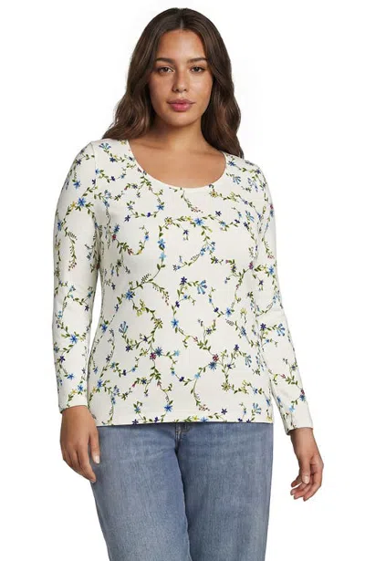 Lands' End Plus Size Lightweight Jersey Skimming Long Sleeve Scoop Neck T-shirt In White