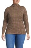 Lands' End Plus Size Lightweight Jersey Skimming Long Sleeve Turtleneck In Brown