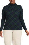 Lands' End Lightweight Jersey Skimming Long Sleeve Turtleneck In Deep Forest Blackwatch Plaid