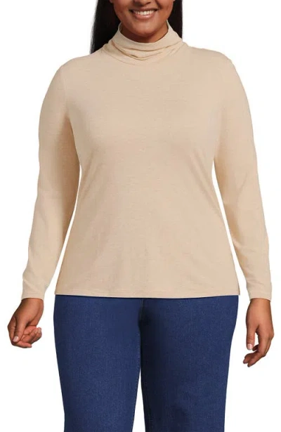 Lands' End Plus Size Lightweight Jersey Skimming Long Sleeve Turtleneck In French Pecan Heather