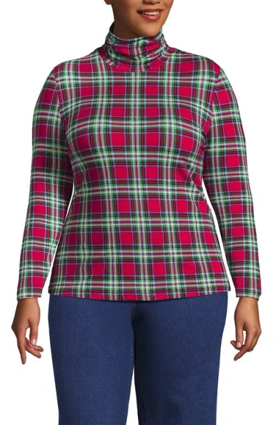 Lands' End Lightweight Jersey Skimming Long Sleeve Turtleneck In Heritage Red Plaid