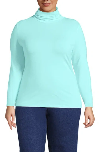 Lands' End Lightweight Jersey Skimming Long Sleeve Turtleneck In Pale Aqua Ice