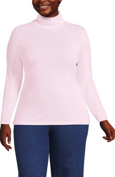 Lands' End Lightweight Jersey Skimming Long Sleeve Turtleneck In Pink Fog
