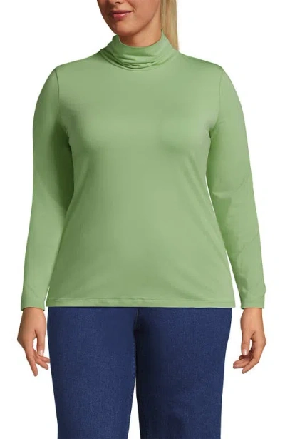 Lands' End Lightweight Jersey Skimming Long Sleeve Turtleneck In Soft Jade