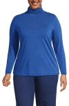 Lands' End Lightweight Jersey Skimming Long Sleeve Turtleneck In True Cobalt Blue Heather