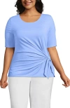 Lands' End Plus Size Lightweight Jersey Tie Front Top In Blue
