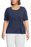 Lands' End Plus Size Lightweight Jersey Tie Front Top In Blue