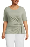 Lands' End Plus Size Lightweight Jersey Tie Front Top In Green