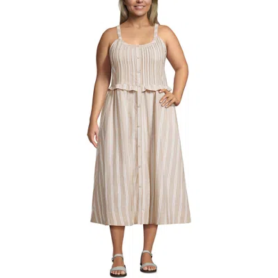 Lands' End Plus Size Linen Blend Pintuck Tank Midi Dress In Neutral