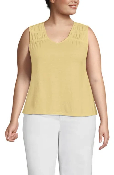 Lands' End Plus Size Linen Blend Smocked Flowy Tank In Multi