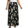 Lands' End Plus Size Linen High Rise Palazzo Pants In Black Plumeria Floral
