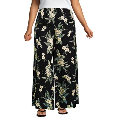 Lands' End Plus Size Linen High Rise Palazzo Pants In Black Plumeria Floral