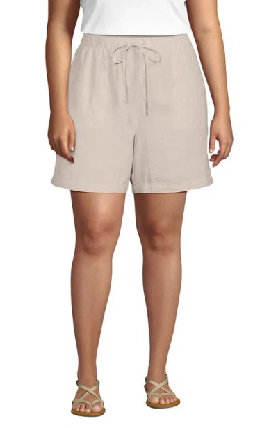 Lands' End Plus Size Linen High Rise Pull On 7" Shorts