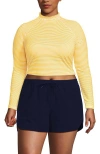 Lands' End Long Sleeve Mock Neck Cropped Upf 50 Sun Protection Rash Guard In Sweet Mango Mini Stripe