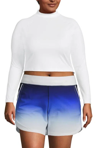 Lands' End Long Sleeve Mock Neck Cropped Upf 50 Sun Protection Rash Guard In White
