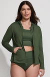 Lands' End Long Sleeve Hooded Full Zip Upf 50 Rash Guard In Rich Olive Green