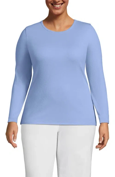 Lands' End Plus Size Long Sleeve Micro Rib T-shirt In Blue