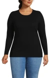 Lands' End Plus Size Long Sleeve Micro Rib T-shirt In Black