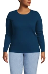 Lands' End Plus Size Long Sleeve Micro Rib T-shirt In Blue