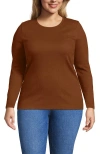 Lands' End Plus Size Long Sleeve Micro Rib T-shirt In Brown
