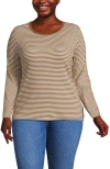 Lands' End Plus Size Long Sleeve Micro Rib T-shirt In Brown